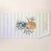 Schattigee bloemige ananas ombre strepen strandlaken (Voorkant)