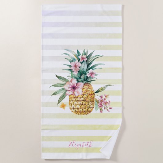 Schattigee bloemige ananas ombre strepen strandlaken (Voorkant)