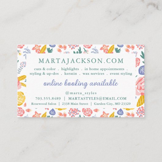 Schattigee bloemige haarstyliste visitekaartje (Achterkant)