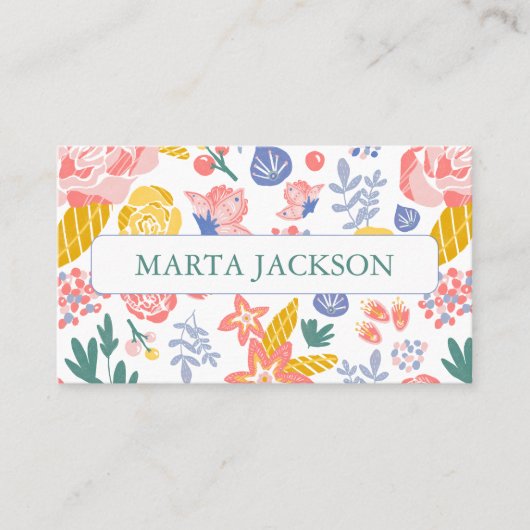 Schattigee bloemige haarstyliste visitekaartje (Voorkant)