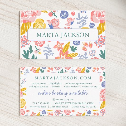 Schattigee bloemige haarstyliste visitekaartje