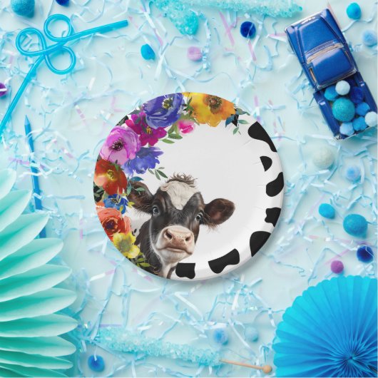 Schattigee bloemige 'Heilige Koe' Verjaardag Papieren Bordje (Feest)