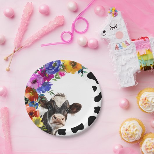 Schattigee bloemige 'Heilige Koe' Verjaardag Papieren Bordje (Feest)