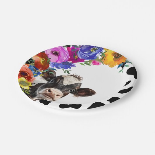 Schattigee bloemige 'Heilige Koe' Verjaardag Papieren Bordje (Gekanteld)