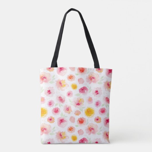 Schattigee bloemige kleurrijke roze oranje canvas tote bag (Achterkant)