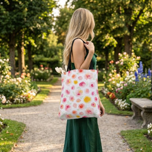 Schattigee bloemige kleurrijke roze oranje canvas tote bag
