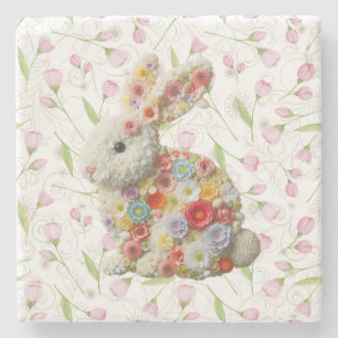 Schattigee, bloemige paashaas stenen onderzetter