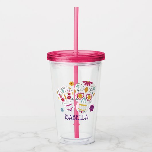 Schattigee bloemige suikerschedels gepersonaliseer acryl drinkbeker (Voorkant)