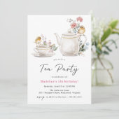 Schattigee bloemige theepot | Meisjes Tea Party Ve Kaart (Staand voorkant)