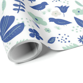 Schattigee Bloemlente Tulpen & Vogels Blauw en Mun Cadeaupapier