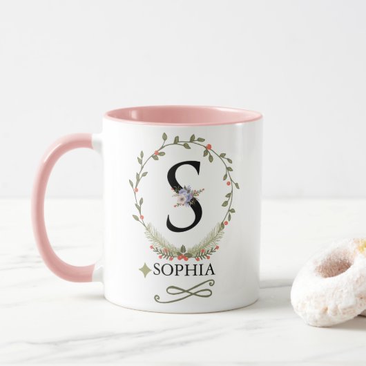Schattigee bloemletter S Monogram Mok (Met donut)