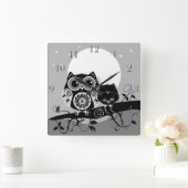 Schattigee Bloemmacht Uilen & aangepaste kloknumme Vierkante Klok (Huis)