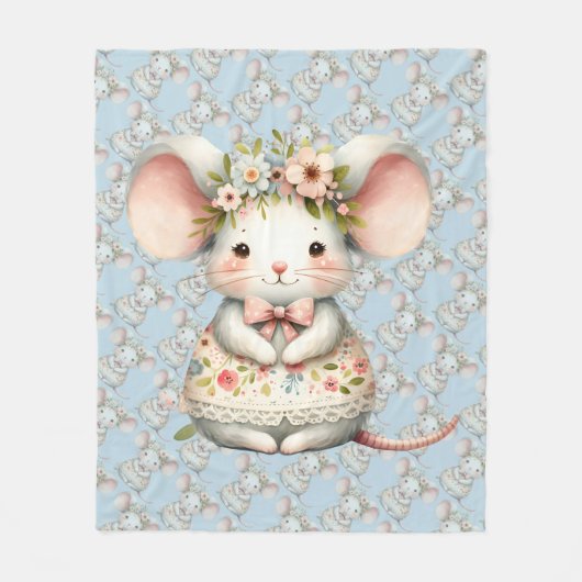 Schattigee Bloemmuis Jurk Bloemkroon Fleece Deken (Voorkant)