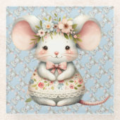 Schattigee Bloemmuis Jurk Bloemkroon Glazen Onderzetter (Voorkant)