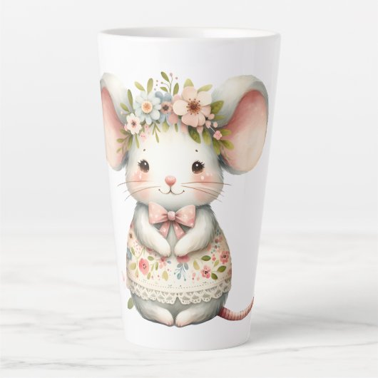 Schattigee Bloemmuis Jurk Bloemkroon Latte Mok (Voorkant)
