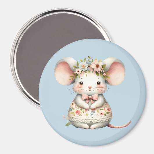 Schattigee Bloemmuis Jurk Bloemkroon Magneet (Voorkant / Achterkant)