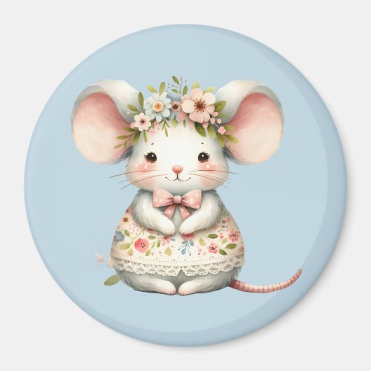 Schattigee Bloemmuis Jurk Bloemkroon Magneet (Voorkant)
