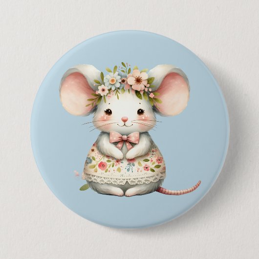 Schattigee Bloemmuis Jurk Bloemkroon Ronde Button 7,6 Cm (Voorkant)