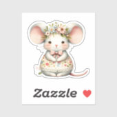 Schattigee Bloemmuis Jurk Bloemkroon Sticker (Vel)
