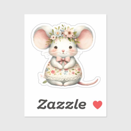 Schattigee Bloemmuis Jurk Bloemkroon Sticker (Vel)
