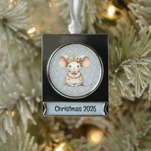 Schattigee Bloemmuis Jurk Bloemkroon Verzilverd Banner Ornament