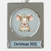 Schattigee Bloemmuis Jurk Bloemkroon Verzilverd Banner Ornament (Voorkant)