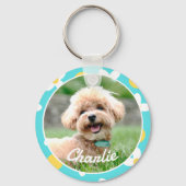 Schattigee Bloempatroon Gepersonaliseerde Pet Foto Sleutelhanger (Voorkant)