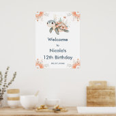 Schattigee Bloemschildpad Verjaardagsfeest Welkom Poster (Keuken)