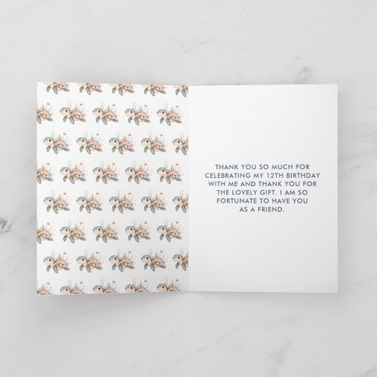 Schattigee Bloemschildpad verjaardagsfeestje Bedankkaart (Binnen)