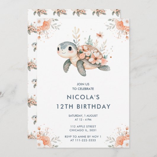 Schattigee Bloemschildpad verjaardagsfeestje Kaart (Voorkant / Achterkant)