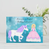 Schattigee Blond Prinses en Eenhoorn Verjaardag Kaart (Staand voorkant)