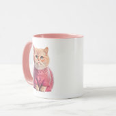 Schattigee Blonde Kat Mok met Roze Jas - "Purrr" (Voorkant links)