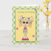 Schattigee blonde tiener, Happy Birthday Kaart (Gele Bloem)