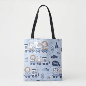 Schattigee Blue Animal Train Canvas tas – Schattig (Voorkant)