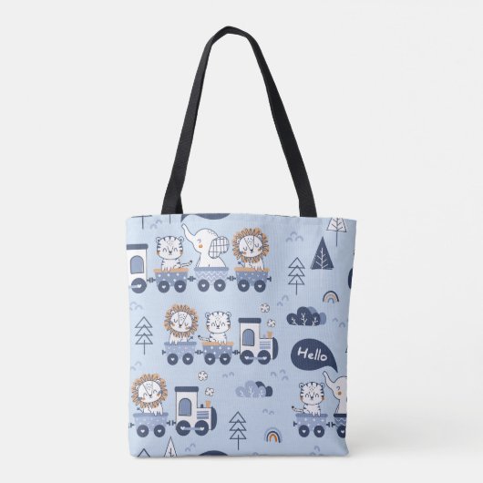 Schattigee Blue Animal Train Canvas tas – Schattig (Achterkant)