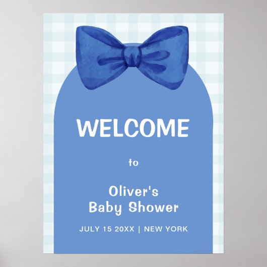 Schattigee Blue Arch Gingham Bow Baby shower Welko Poster (Voorkant)
