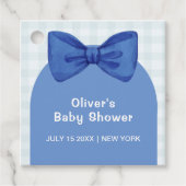 Schattigee Blue Arch Gingham Plaid Bow Boy Baby sh Bedankjes Labels (Voorkant)