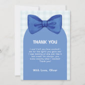 Schattigee Blue Arch Gingham Plaid Bow Boy Baby sh Bedankkaart (Voorkant)