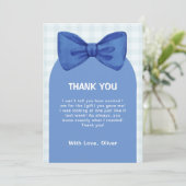 Schattigee Blue Arch Gingham Plaid Bow Boy Baby sh Bedankkaart (Staand voorkant)