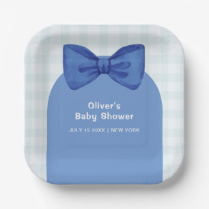 Schattigee Blue Arch Gingham Plaid Bow Boy Baby sh Papieren Bordje