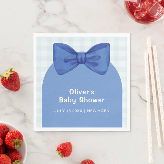 Schattigee Blue Arch Gingham Plaid Bow Boy Baby sh Servet (Insitu)