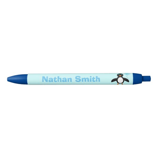 Schattigee Blue Baby Boy Penguin Gepersonaliseerde Zwarte Inkt Pen (Voorkant)
