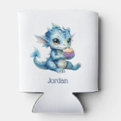 Schattigee Blue Baby Dragon Eet een Cupcake Blikjeskoeler (Achterkant)