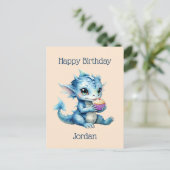 Schattigee Blue Baby Dragon Eet een Cupcake Briefkaart (Staand voorkant)