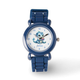 Schattigee Blue Baby Dragon Eet een Cupcake Horloge