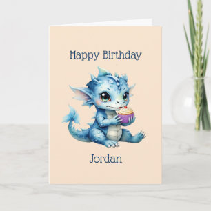 Schattigee Blue Baby Dragon Eet een Cupcake Kaart