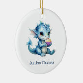 Schattigee Blue Baby Dragon Eet een Cupcake Keramisch Ornament (Rechts)