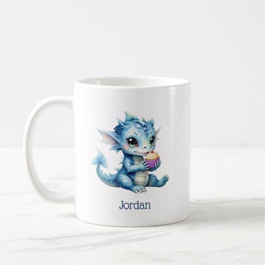 Schattigee Blue Baby Dragon Eet een Cupcake Koffiemok (Links)