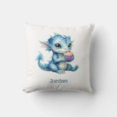 Schattigee Blue Baby Dragon Eet een Cupcake Kussen (Voorkant)