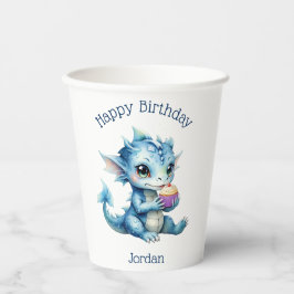 Schattigee Blue Baby Dragon Eet een Cupcake Papieren Bekers